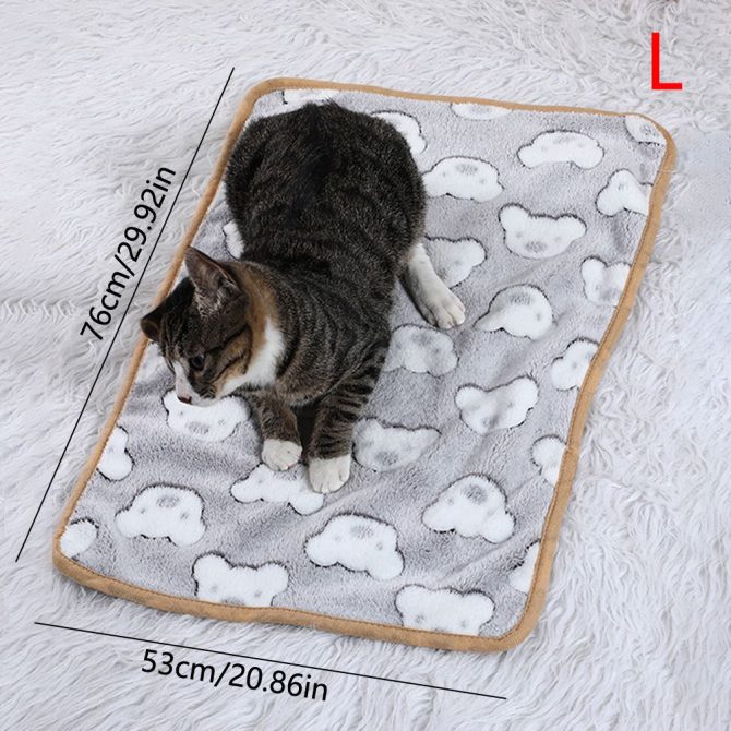 Warming Pet Pad Cartoon Paw Print Cat Warm Bed Plush Sleeping Pad For Small Puppy Dogs Kitten - Image 2