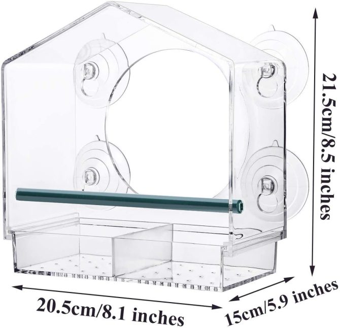 pet bird feeder; Nature Anywhere Clear Plastic Window Bird Feeder for Outside - Clear Window Bird Feeders with Strong Suction Cups - Image 7