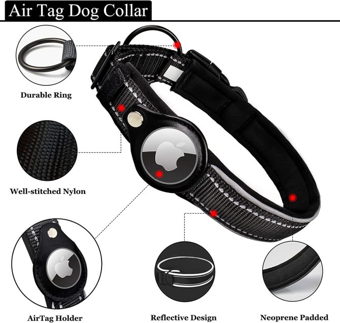 Reflective AirTag Dog Collar; ivienx Apple Air Tag Heavy Duty Dog Collar [Wide] Padded Pet Collar with AirTag Case Holder Accessories for Small Medium Large Dogs - Image 90