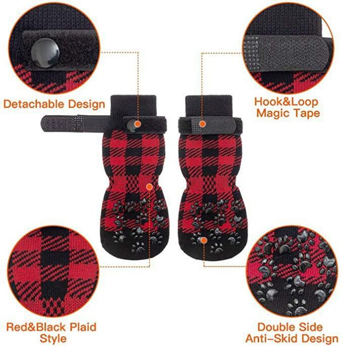 Chrismas Anti-Slip Dog Socks; Waterproof Paw Protectors with Reflective Straps Traction Control for Indoor & Outdoor Wear; 4pcs - Image 60