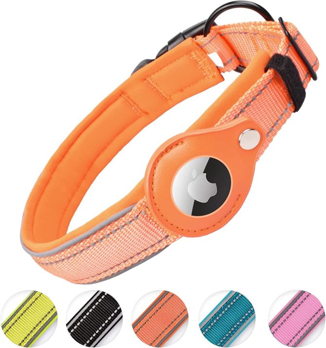 Reflective AirTag Dog Collar; ivienx Apple Air Tag Heavy Duty Dog Collar [Wide] Padded Pet Collar with AirTag Case Holder Accessories for Small Medium Large Dogs - Image 2