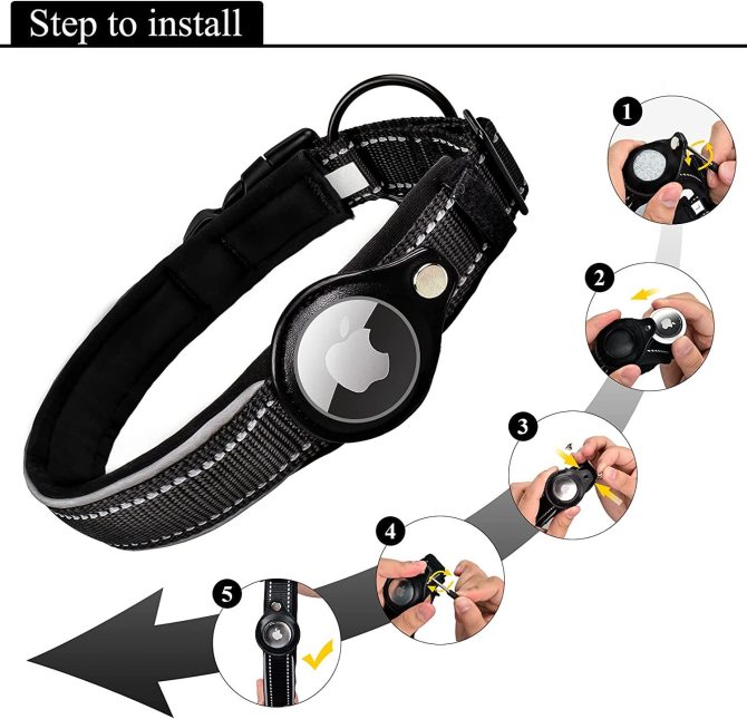 Reflective AirTag Dog Collar; ivienx Apple Air Tag Heavy Duty Dog Collar [Wide] Padded Pet Collar with AirTag Case Holder Accessories for Small Medium Large Dogs - Image 100