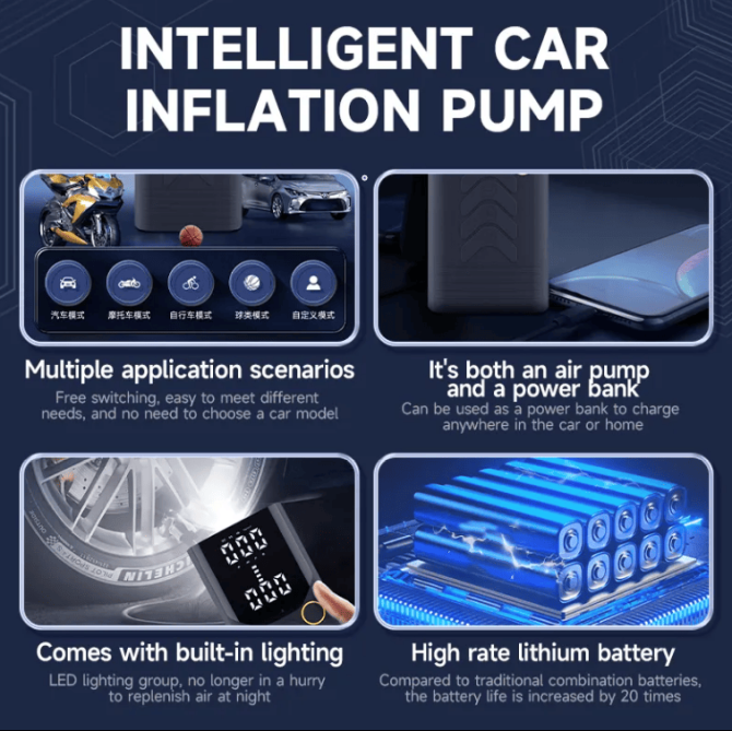 PSP0085 Handheld car tire inflation pump 22 cylinder rapid air compressor 150PSI bicycle tire inflation machine, intelligent display screen, 12V automobile tire air pump - Image 4
