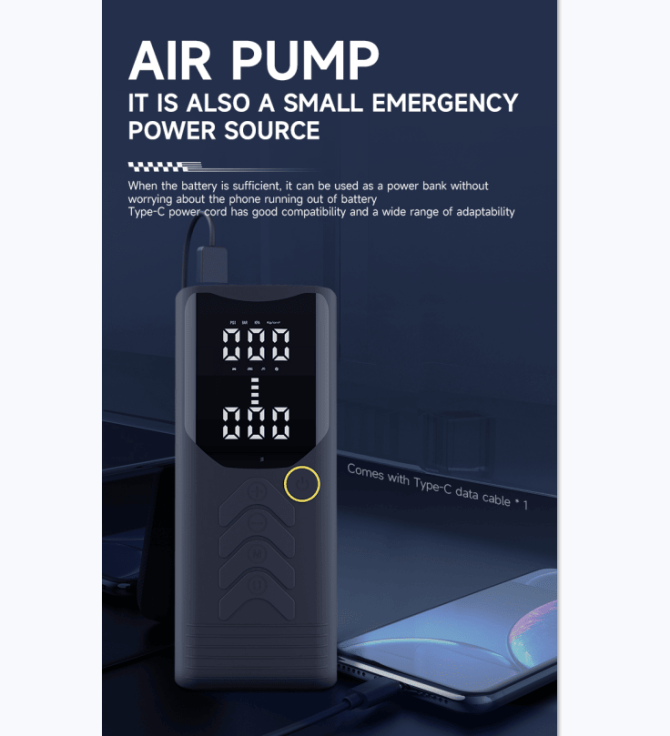 PSP0085 Handheld car tire inflation pump 22 cylinder rapid air compressor 150PSI bicycle tire inflation machine, intelligent display screen, 12V automobile tire air pump - Image 8