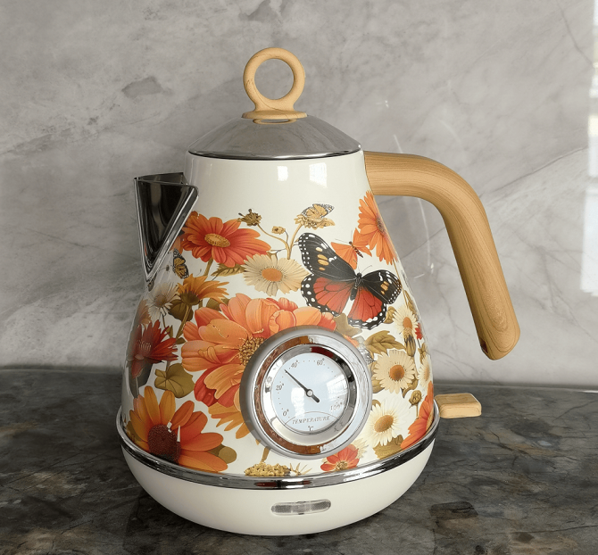 PS3013T   flower painted electric kettle 1.7L retro instrument type dial thermometer water heater 1850W electric kettle fast boiling without BPA - Image 12