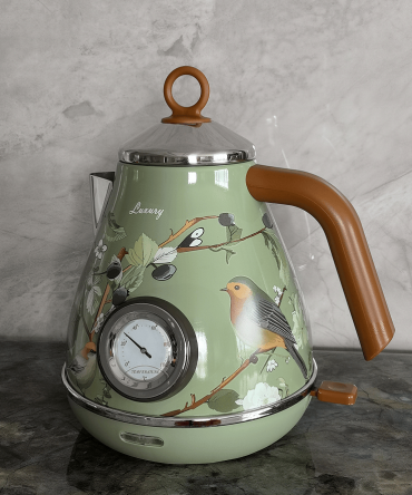 PS3013T   flower painted electric kettle 1.7L retro instrument type dial thermometer water heater 1850W electric kettle fast boiling without BPA
