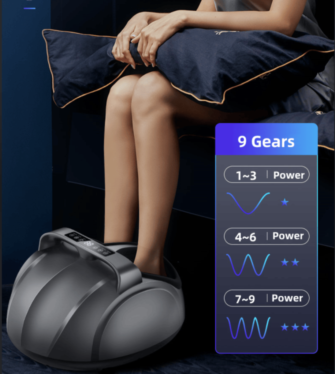 PSJB513 foot massager, foot therapy machine 50W 3D air bag massage 360° deep flexion knee massage EMS2230HZ vibration + hot compress + air pressure + kneading + infrared therapy - Image 14