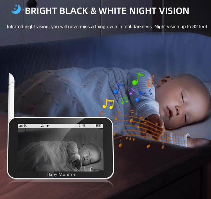 PSABM500 Baby Motion Monitor Temperature Monitor 5 Inch IPS Infrared Night Vision Camera bidirectional Audio HD 1280 * 720P - Image 10