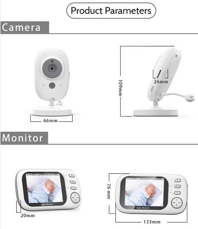 PSABM600 Video Baby Monitor 3.5 inch LCD MicroSD (4-32GB) Temperature Monitor Infrared Night Vision Camera bidirectional Audio HD 1920 * 1080 - Image 14