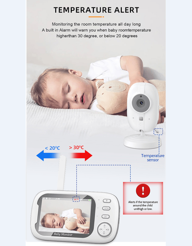 PSABM600 Video Baby Monitor 3.5 inch LCD MicroSD (4-32GB) Temperature Monitor Infrared Night Vision Camera bidirectional Audio HD 1920 * 1080 - Image 10
