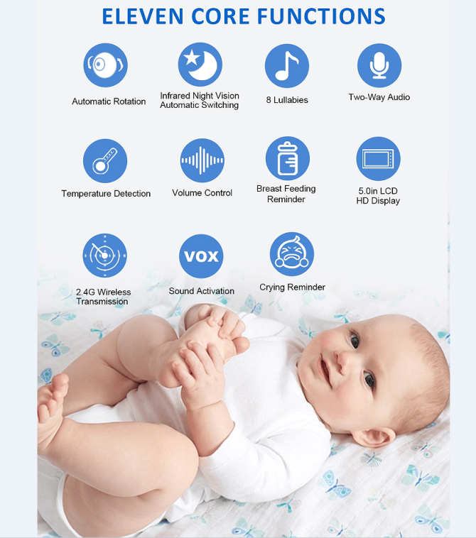 PSABM501 Baby Motion Monitor HD LCD 5-Inch IPS Infrared Night Vision Baby Camera Bidirectional Audio HD 720P Remote Camera VOX 2.4 G Wireless Baby Phone - Image 9