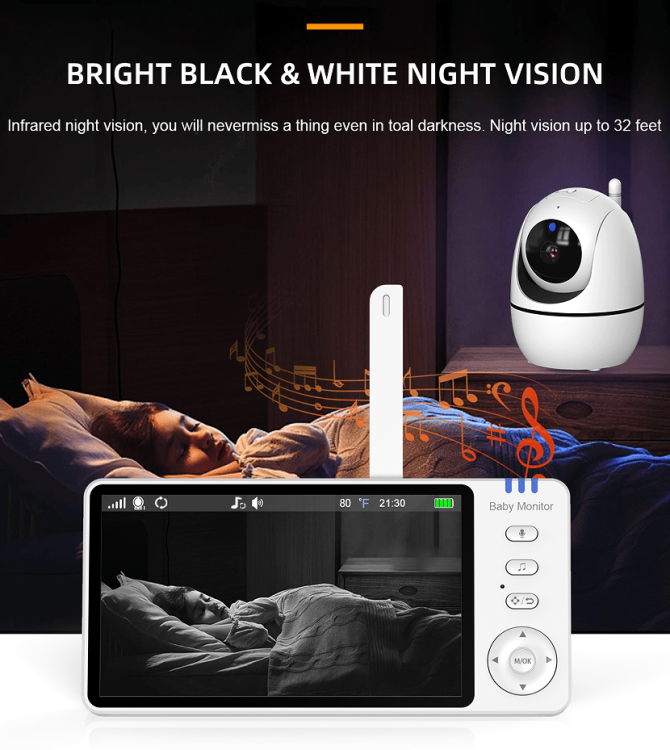 PSABM501 Baby Motion Monitor HD LCD 5-Inch IPS Infrared Night Vision Baby Camera Bidirectional Audio HD 720P Remote Camera VOX 2.4 G Wireless Baby Phone - Image 10