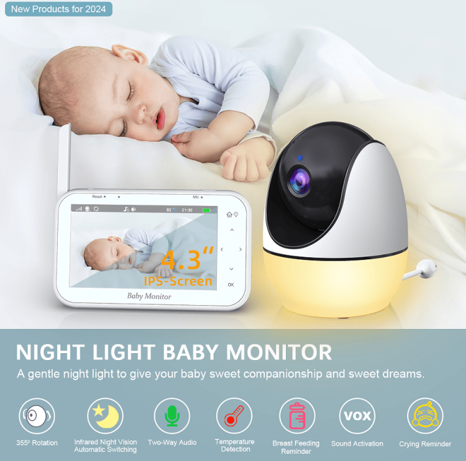 PSABM200S Baby Motion Monitor Temperature Monitor Micro SD (4-32GB) option 4.3Inch IPS IR Night Vision Video Dual Audio HD 1920 * 1080 - Image 5