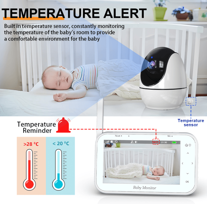 PSABM200S Baby Motion Monitor Temperature Monitor Micro SD (4-32GB) option 4.3Inch IPS IR Night Vision Video Dual Audio HD 1920 * 1080 - Image 8