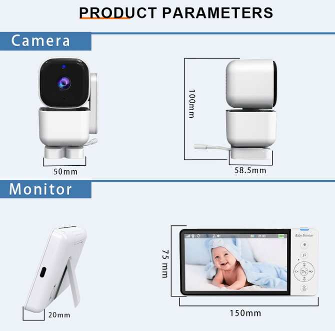 PSABM720 Audio Baby Monitor Remote Camera VOX 5-Inch IPS Temperature Monitor Infrared Night Vision Camera bidirectional Audio HD 1280 * 720P - Image 15