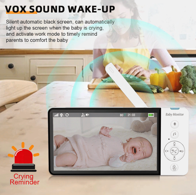 PSABM720 Audio Baby Monitor Remote Camera VOX 5-Inch IPS Temperature Monitor Infrared Night Vision Camera bidirectional Audio HD 1280 * 720P - Image 6