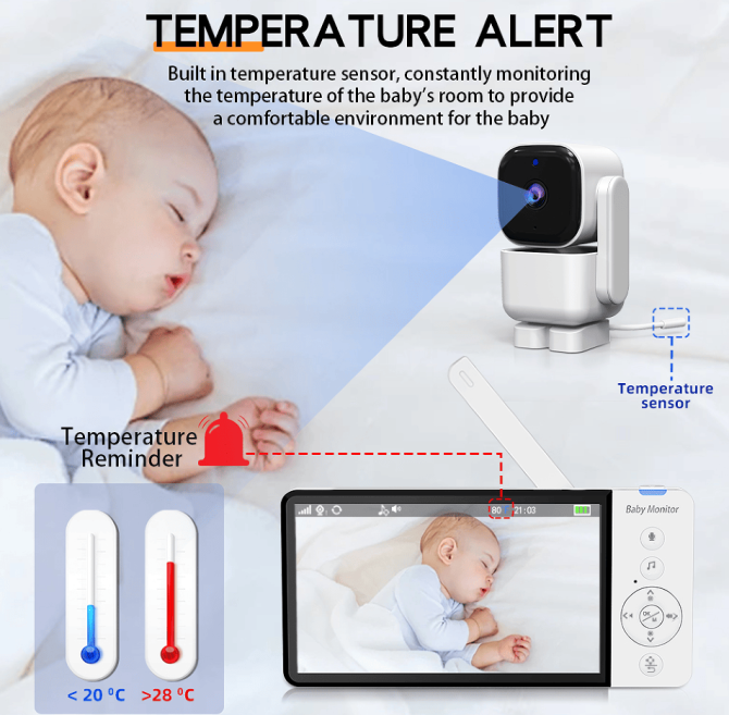 PSABM720 Audio Baby Monitor Remote Camera VOX 5-Inch IPS Temperature Monitor Infrared Night Vision Camera bidirectional Audio HD 1280 * 720P - Image 9