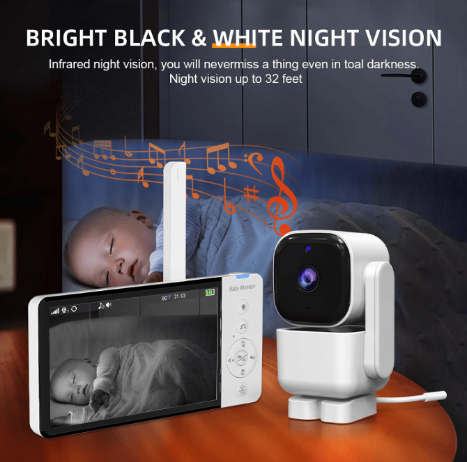 PSABM720 Audio Baby Monitor Remote Camera VOX 5-Inch IPS Temperature Monitor Infrared Night Vision Camera bidirectional Audio HD 1280 * 720P - Image 10