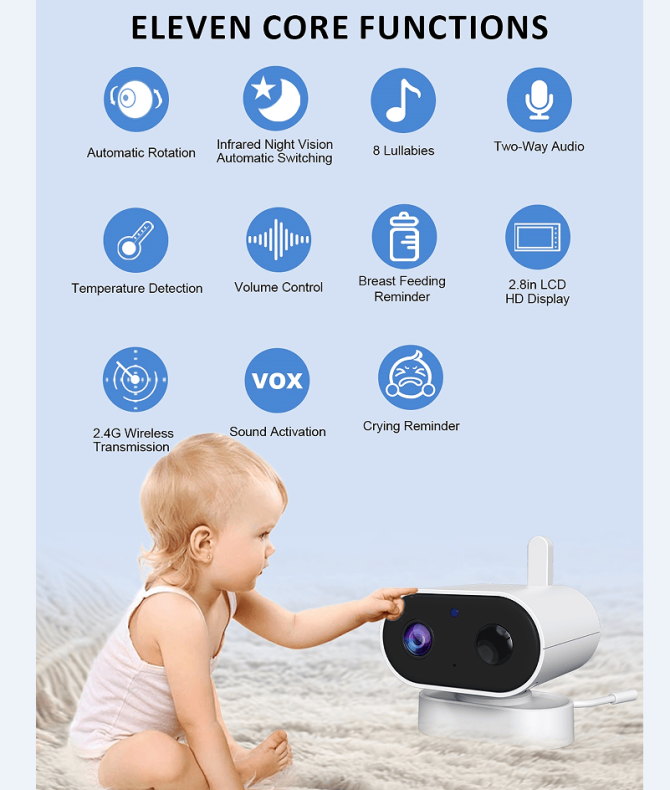 PSABM800 Video Baby Monitor Remote Camera VOX 2.8 Inch IPS Temperature Monitor Infrared Night Vision Camera bidirectional Audio HD 1280 * 720P - Image 8