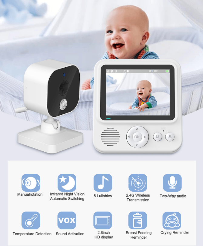 PSABM900 Video Baby Temperature Monitor Remote Camera VOX 2.8 Inch IPS IR Night Vision Camera bidirectional Audio HD 1280 * 720P - Image 4