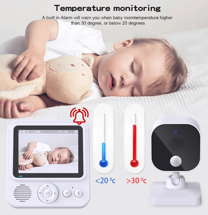 PSABM900 Video Baby Temperature Monitor Remote Camera VOX 2.8 Inch IPS IR Night Vision Camera bidirectional Audio HD 1280 * 720P - Image 8