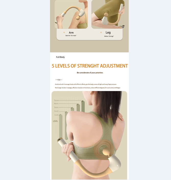 PSJMQ8 Handle arc massager EMS massage 1500 mAh, long handle fascia grab massage endurance 3h multi-contact matrix massage - Image 19