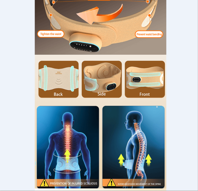 PSHZY5 Waist massager EMS massage 360° surround support dynamic massage 2600 mAh endurance 2h multi-touch waist matrix massage - Image 18