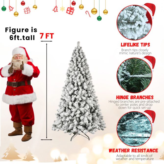 6ft Flocked Pre-Lit Christmas Tree with 300 UL Warm White Lights, 779 PVC Tips, Auto-Unfold Memory Wire, Easy Assembly & Stable Metal Stand – Snowy Holiday Decor - Image 13