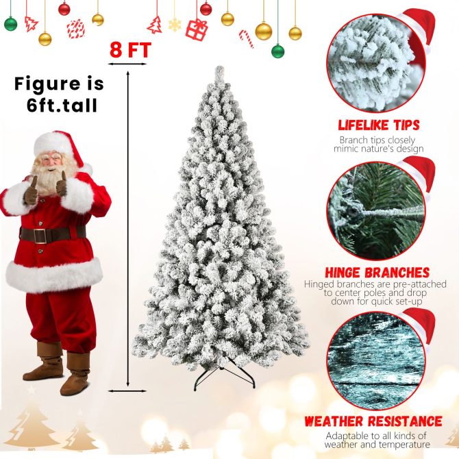 6ft Flocked Pre-Lit Christmas Tree with 300 UL Warm White Lights, 779 PVC Tips, Auto-Unfold Memory Wire, Easy Assembly & Stable Metal Stand – Snowy Holiday Decor - Image 14