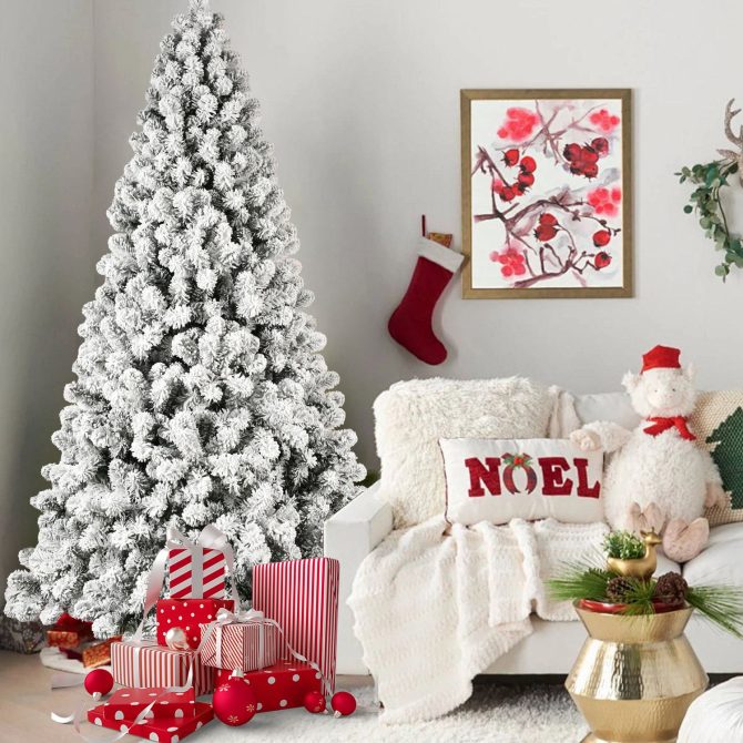 6ft Flocked Pre-Lit Christmas Tree with 300 UL Warm White Lights, 779 PVC Tips, Auto-Unfold Memory Wire, Easy Assembly & Stable Metal Stand – Snowy Holiday Decor - Image 7
