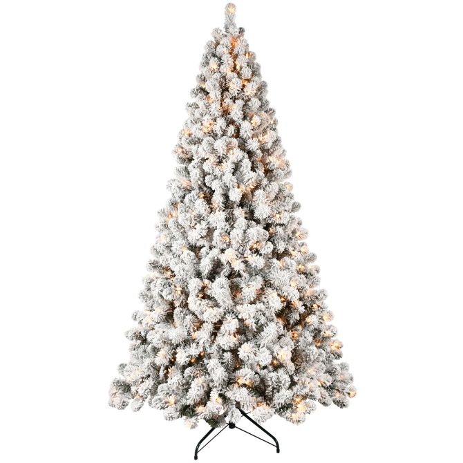 6ft Flocked Pre-Lit Christmas Tree with 300 UL Warm White Lights, 779 PVC Tips, Auto-Unfold Memory Wire, Easy Assembly & Stable Metal Stand – Snowy Holiday Decor - Image 10