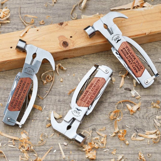 Dad Built My Life Engraved 12-in-1 Multi-Tool Hammer | Heavy Duty Camping & DIY Gift Set | Pliers, Screwdrivers, Bottle Opener | Premium Wood Box Present from Daughter/Son - Image 6