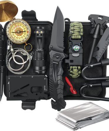14-in-1 Survival Kit for Men, Dad, Husband – Gear for Fishing, Hunting, Camping, Outdoor Adventures – Perfect Valentine's Day, Anniversary, Birthday Gift for Him, Boyfriend