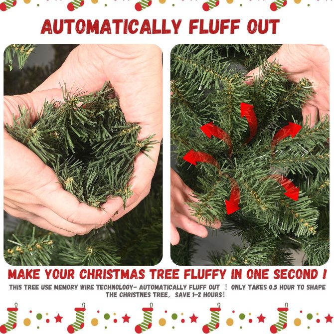 6ft Pre-Lit PVC Christmas Tree with 300 UL Lights, 779 Tips, Auto-Unfold Memory Wire, Easy Assembly with Stable Metal Stand – Full Artificial Holiday Tree - Image 2