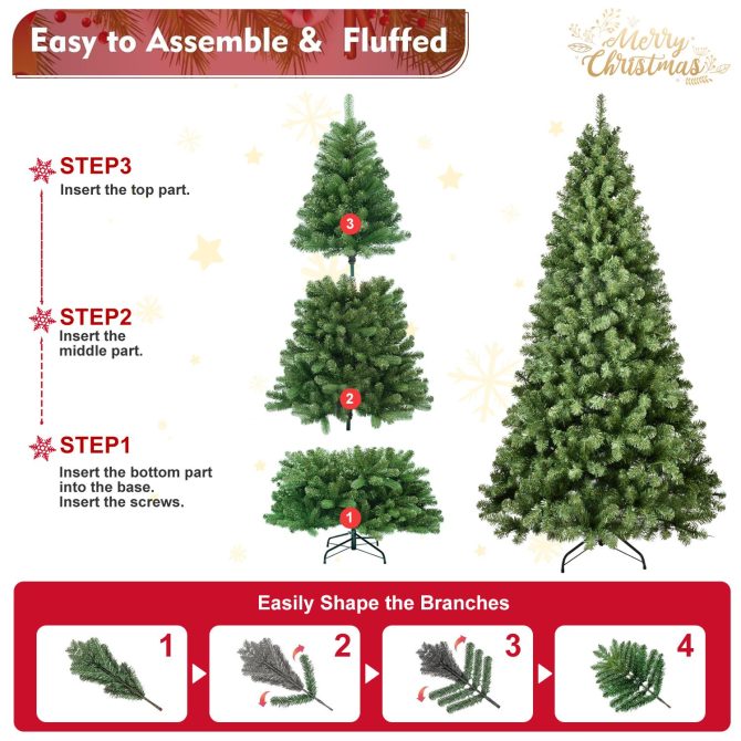 6ft Pre-Lit PVC Christmas Tree with 300 UL Lights, 779 Tips, Auto-Unfold Memory Wire, Easy Assembly with Stable Metal Stand – Full Artificial Holiday Tree - Image 4
