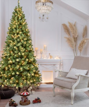 6ft Pre-Lit PVC Christmas Tree with 300 UL Lights, 779 Tips, Auto-Unfold Memory Wire, Easy Assembly with Stable Metal Stand – Full Artificial Holiday Tree
