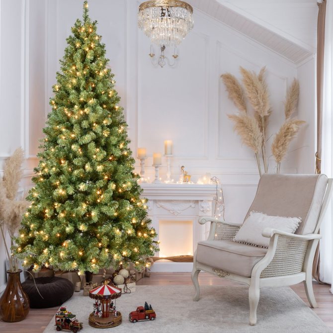 6ft Pre-Lit PVC Christmas Tree with 300 UL Lights, 779 Tips, Auto-Unfold Memory Wire, Easy Assembly with Stable Metal Stand – Full Artificial Holiday Tree