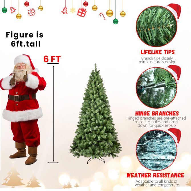 6ft Pre-Lit PVC Christmas Tree with 300 UL Lights, 779 Tips, Auto-Unfold Memory Wire, Easy Assembly with Stable Metal Stand – Full Artificial Holiday Tree - Image 10