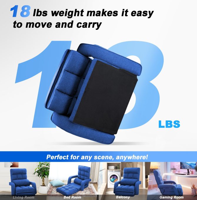 Folding Lazy Sofa Floor Chair Sofa Lounger Bed with Armrests and Pillow - Image 14