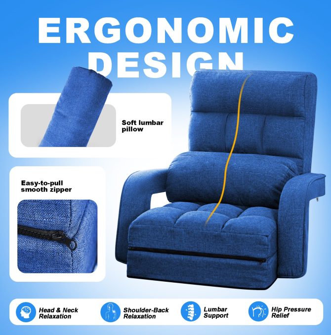 Folding Lazy Sofa Floor Chair Sofa Lounger Bed with Armrests and Pillow - Image 17