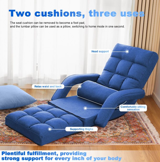 Folding Lazy Sofa Floor Chair Sofa Lounger Bed with Armrests and Pillow - Image 18