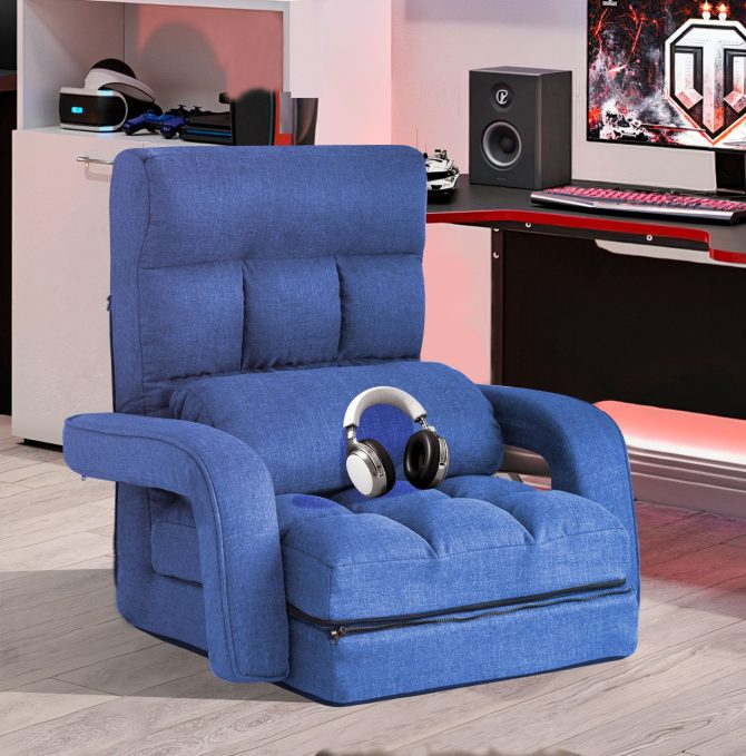 Folding Lazy Sofa Floor Chair Sofa Lounger Bed with Armrests and Pillow - Image 12
