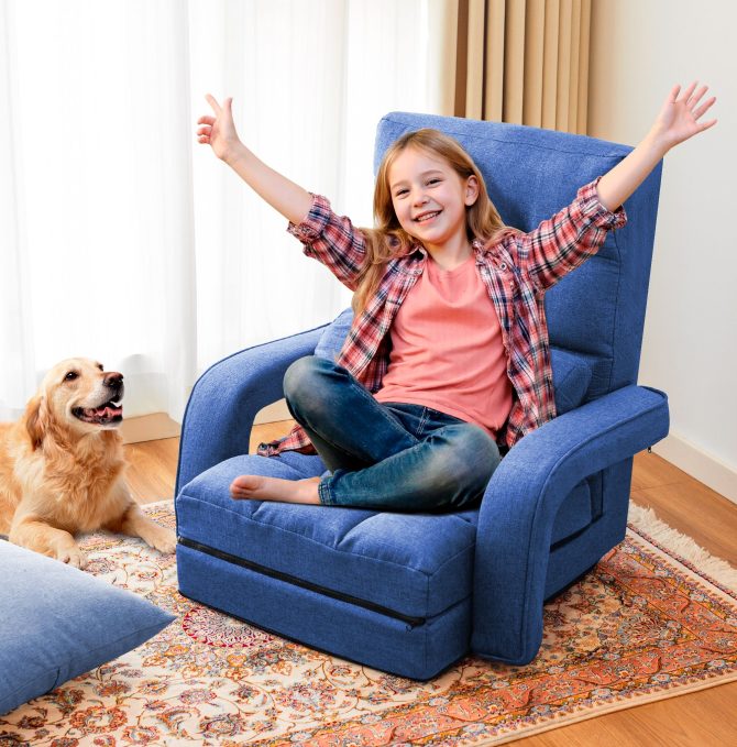 Folding Lazy Sofa Floor Chair Sofa Lounger Bed with Armrests and Pillow - Image 21