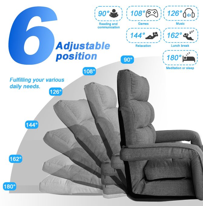 Folding Lazy Sofa Floor Chair Sofa Lounger Bed with Armrests and Pillow - Image 2