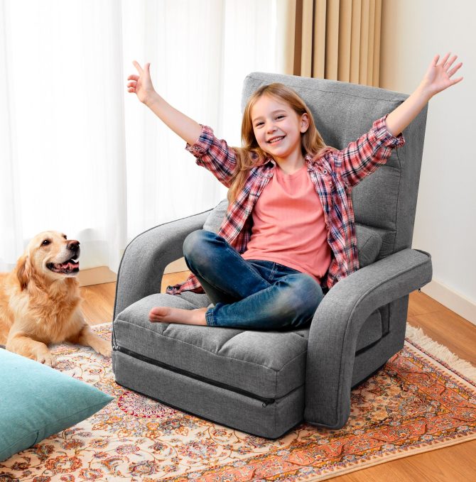 Folding Lazy Sofa Floor Chair Sofa Lounger Bed with Armrests and Pillow - Image 11
