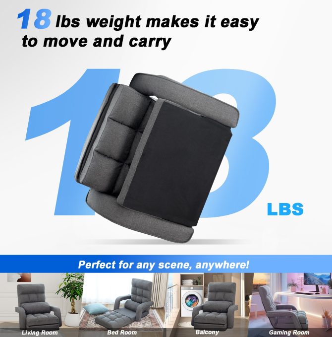 Folding Lazy Sofa Floor Chair Sofa Lounger Bed with Armrests and Pillow - Image 3