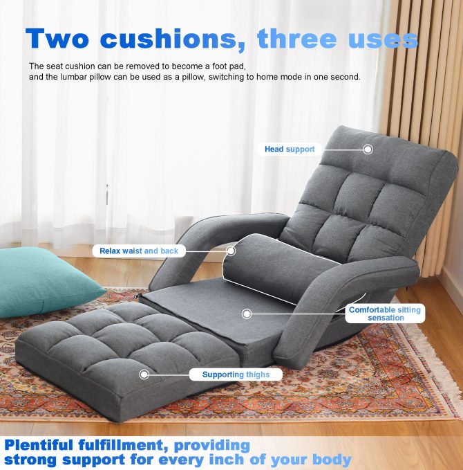 Folding Lazy Sofa Floor Chair Sofa Lounger Bed with Armrests and Pillow - Image 6