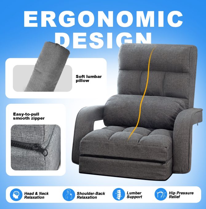 Folding Lazy Sofa Floor Chair Sofa Lounger Bed with Armrests and Pillow - Image 7