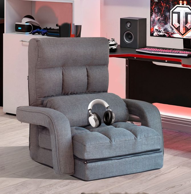 Folding Lazy Sofa Floor Chair Sofa Lounger Bed with Armrests and Pillow