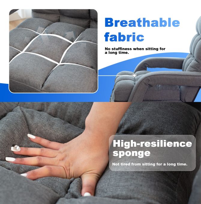 Folding Lazy Sofa Floor Chair Sofa Lounger Bed with Armrests and Pillow - Image 9